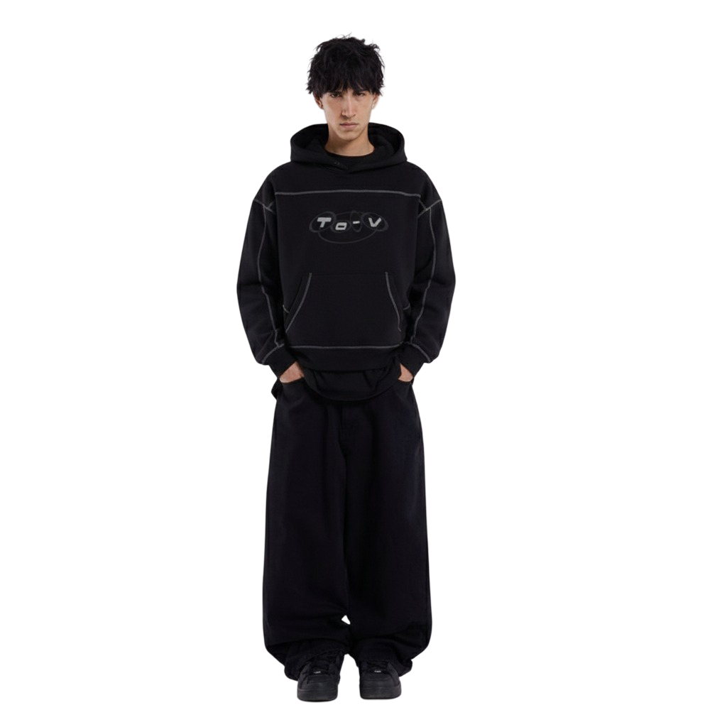 Contrast-Stitched Boxy Fit Hoodie