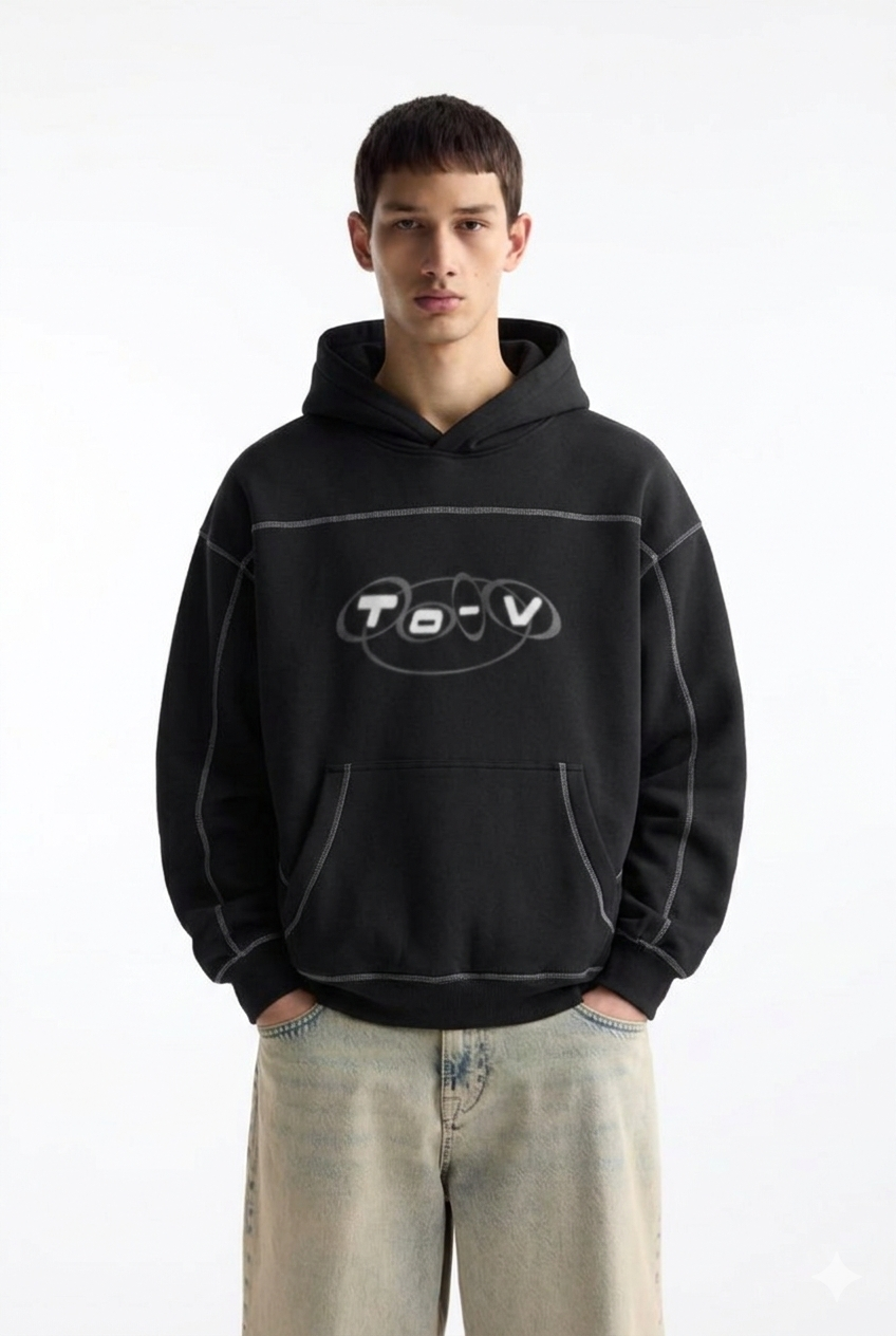 Contrast-Stitched Boxy Fit Hoodie